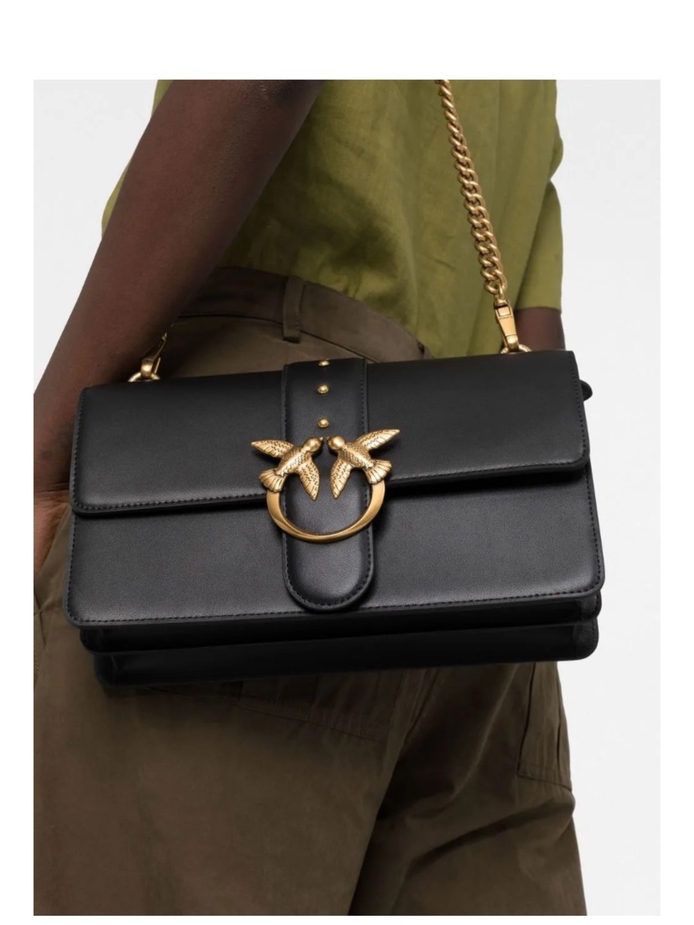 PINKO Love One leather crossbody bag Leather with Gold Bird Ring